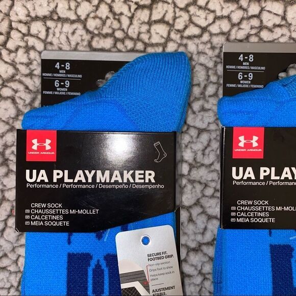 Under Armour Unisex Playmaker Crew Socks Electric Blue 2 Pairs NWT - Picture 2 of 3